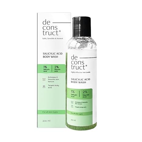 NG Deconstruct Salicylic Acid & 2% Glycolic Acid Exfoliating Body Wash - 200ml for Acne-Prone Skin & Body Breakouts - Perfect for Shower & Post-Workout Cleansing