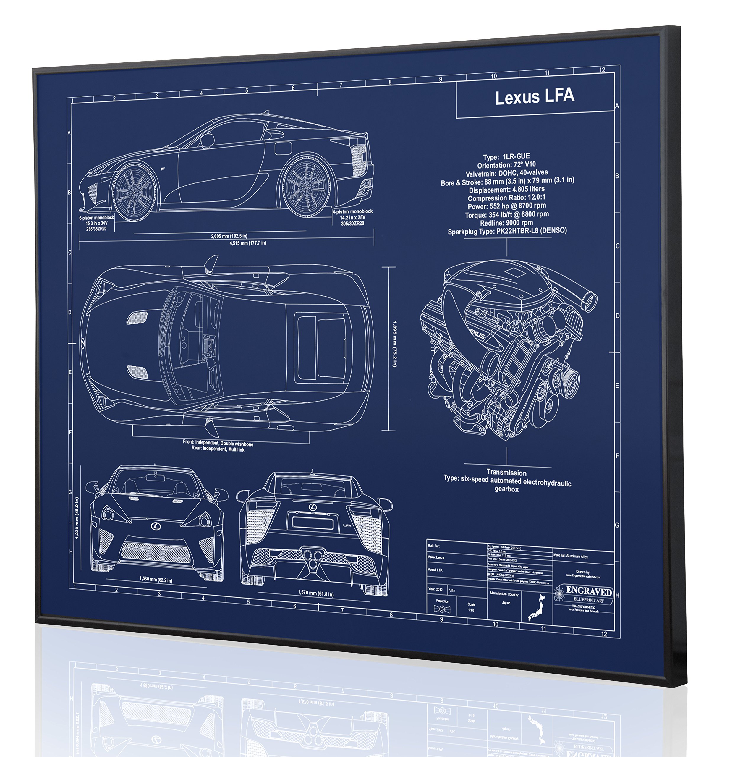 Custom Laser-Marked Lexus LFA Blueprint Artwork - Personalized Car Enthusiast Gift - Perfect for Home/Office Decor & Automotive Enthusiast Collections