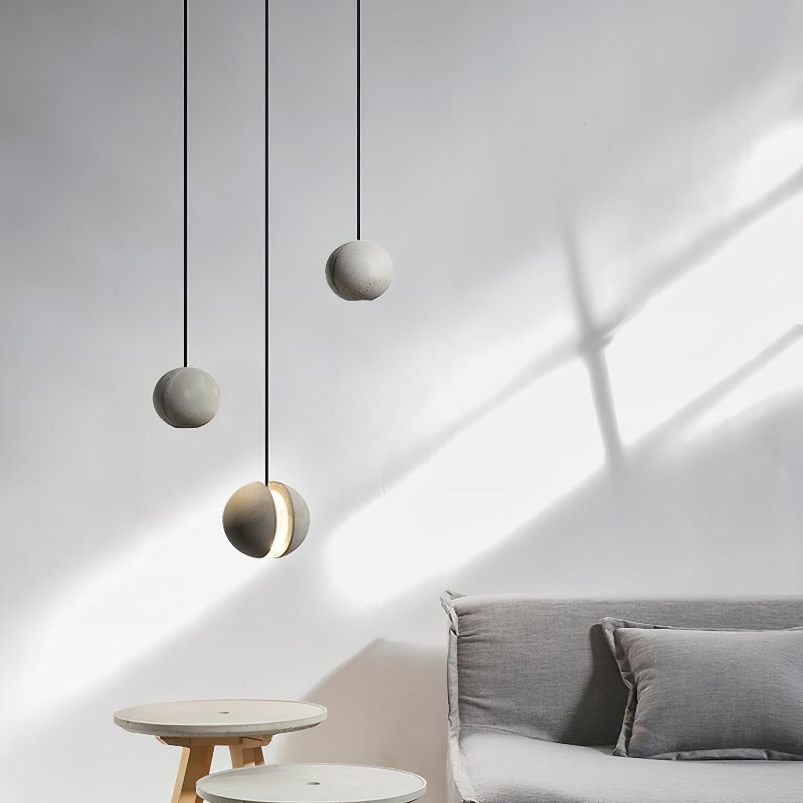 Modern Moon Concrete Pendant Light - Industrial Chic Ceiling Fixture for Living Room, Bedroom, or Dining Area