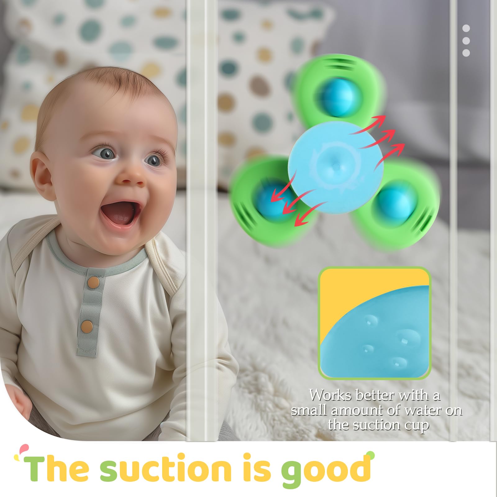 ALASOU 3PCS Suction Cup Spinner Toys for Toddlers 1-3 Years - Sensory Bath Toys for Baby Boys & Girls 12-18 Months | Fun Spinning Top Toy & Birthday Gift for 1-2 Year Olds | Perfect for Bathtime Play, Early Learning & Sensory Development
