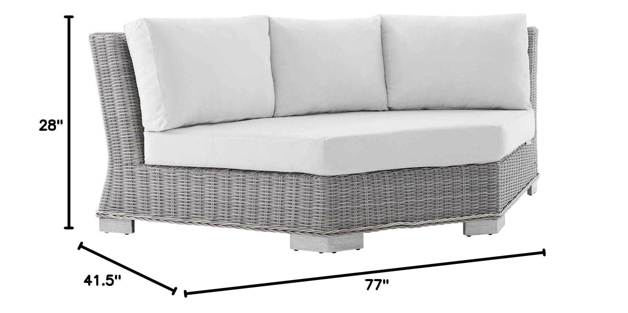 Modway Conway Sunbrella Outdoor Patio Wicker Rattan Round Corner Chair - Light Gray White - Perfect for Poolside, Garden, and Backyard Relaxation