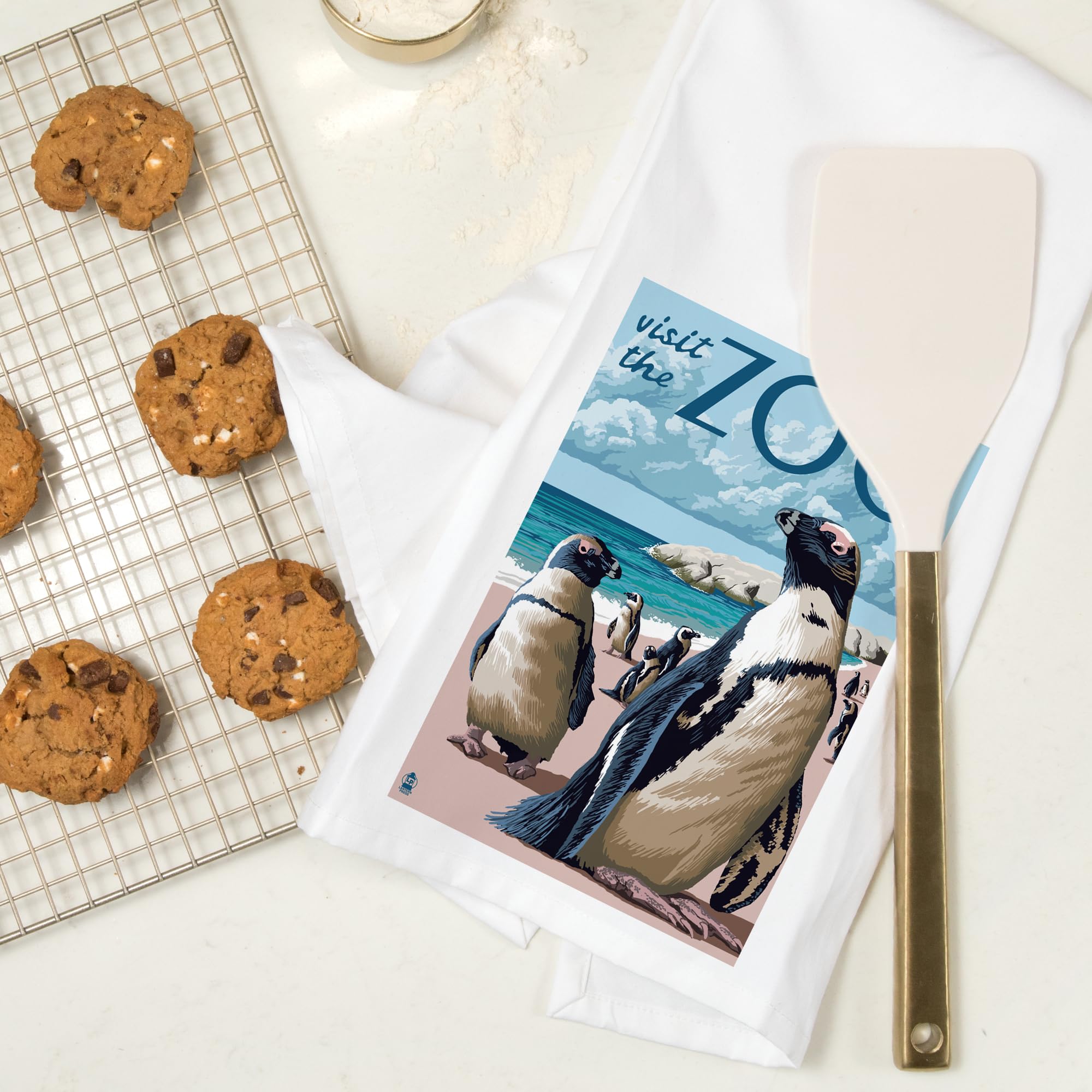 Lantern Press Black-Footed Penguins Zoo Visit - 100% Cotton Tea Towel & Decorative Hand Towel for Kitchen, Home Decor | Perfect for Dish Drying, Gift Giving & Coastal Theme Decor