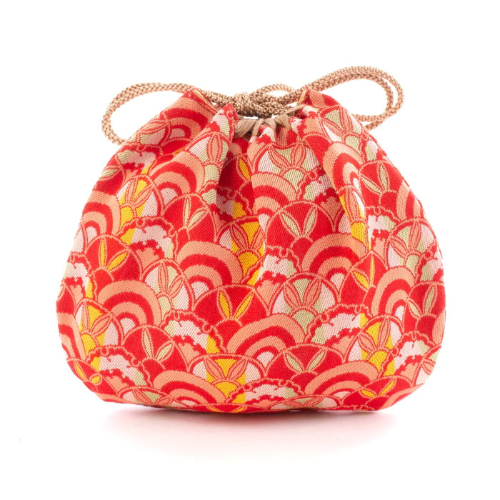 Handmade Nishijin Ori Small Drawstring Rabbit Purse - Red Kyoto Japanese Traditional Craft Bag for Gifts, Cosmetics & Jewelry Storage