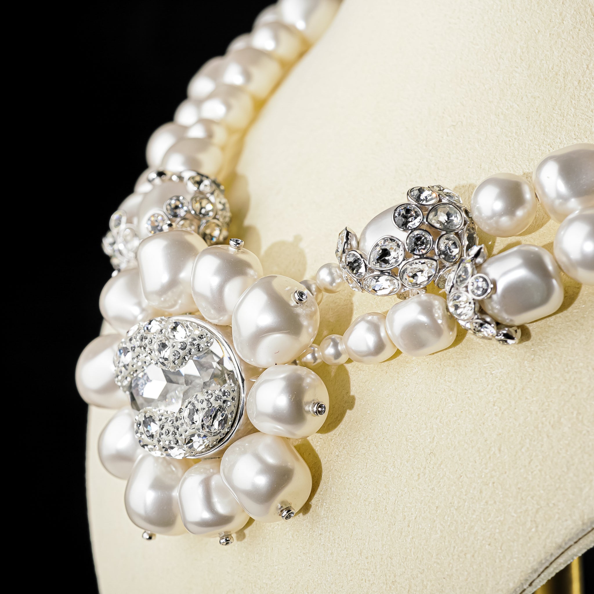 Swarovski White Grey Faux Pearl Crystal Necklace for Women - Elegant Bridal Jewelry & Evening Party Accessories