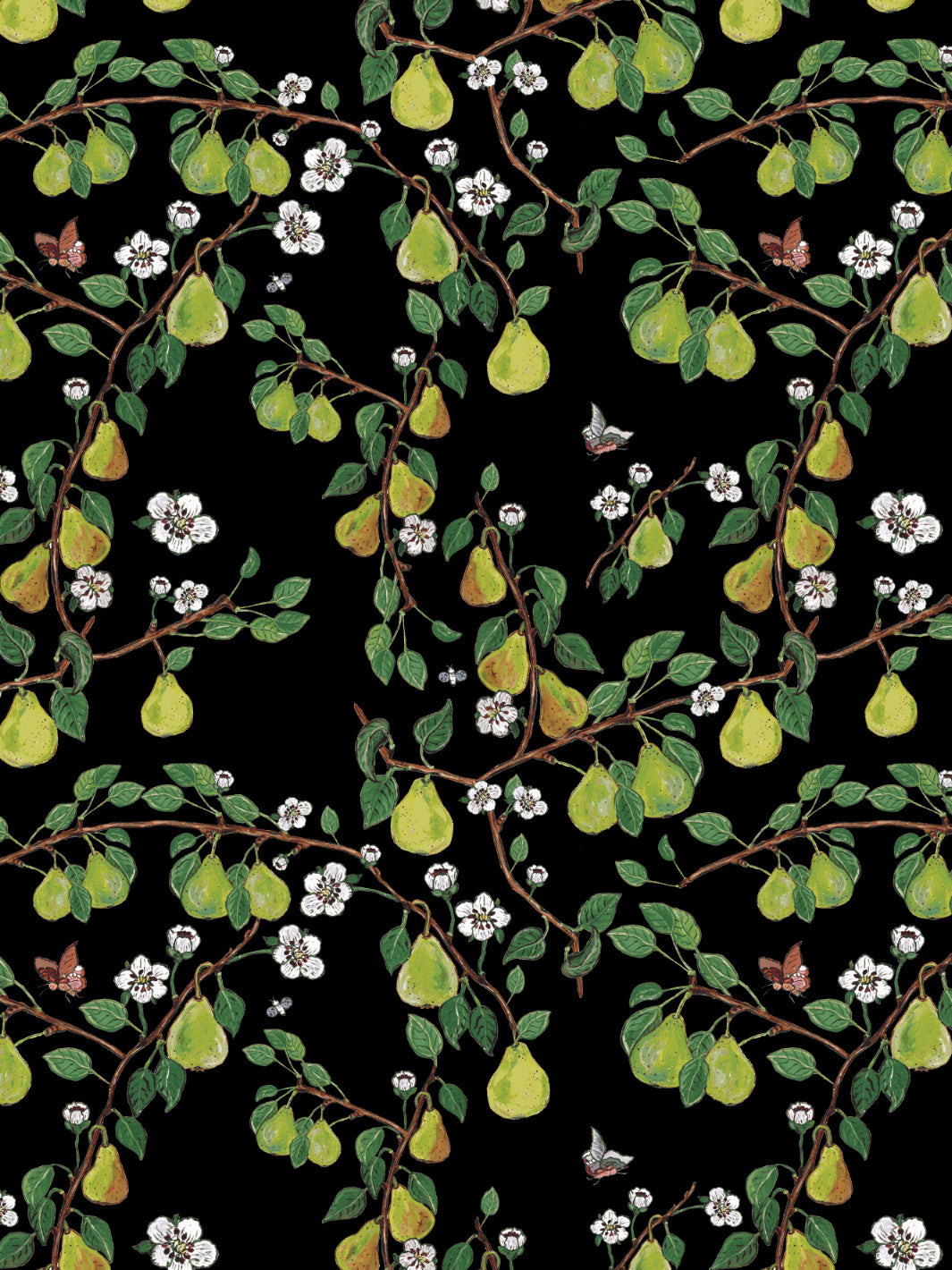 Giardino di Pere Wallpaper by Carly Beck - Elegant Black Floral Peel and Stick Wallpaper for Living Room, Bedroom & Home Decor