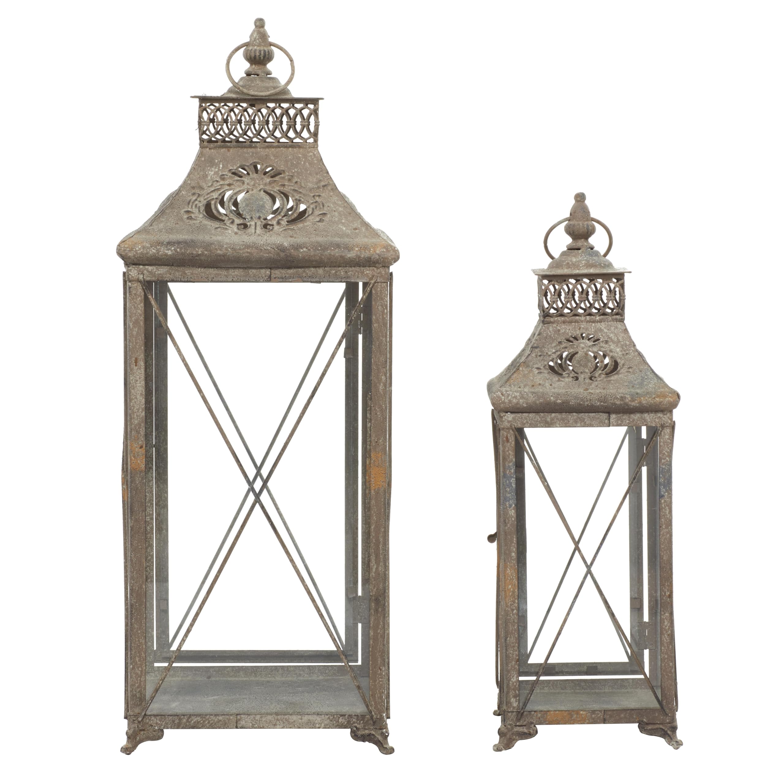 Deco 79 Set of 2 Brown Metal Candle Lanterns - 24