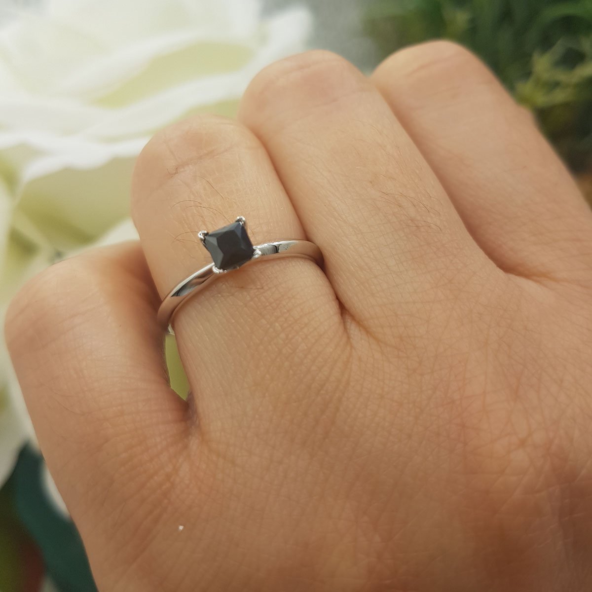 0.25 Carat Princess Cut Black Diamond Engagement Ring for Women - 925 Sterling Silver Solitaire Ring - Dazzlingrock Collection - Perfect for Proposals, Anniversaries & Special Occasions