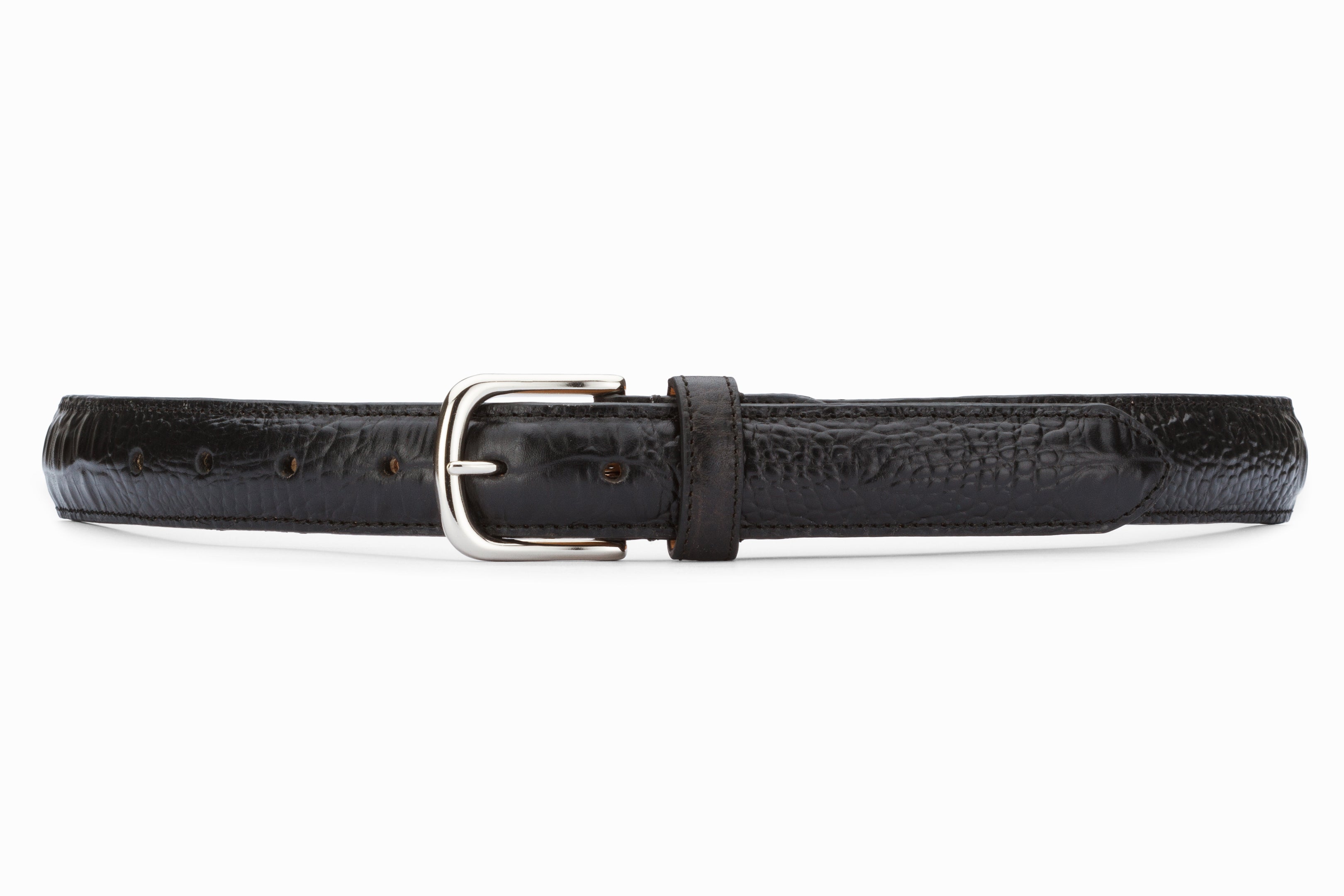 Premium Crocodile Embossed Leather Profile Belt - Small Size Black for Men | Stylish Dress & Casual Wear Accessory