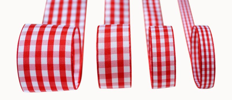 Ribbon Bazaar 1-1/2 Inch Red Taffeta Gingham Check Ribbon - 25 Yard Polyester Craft Ribbon for Gift Wrapping, DIY Crafts, and Party Decorations