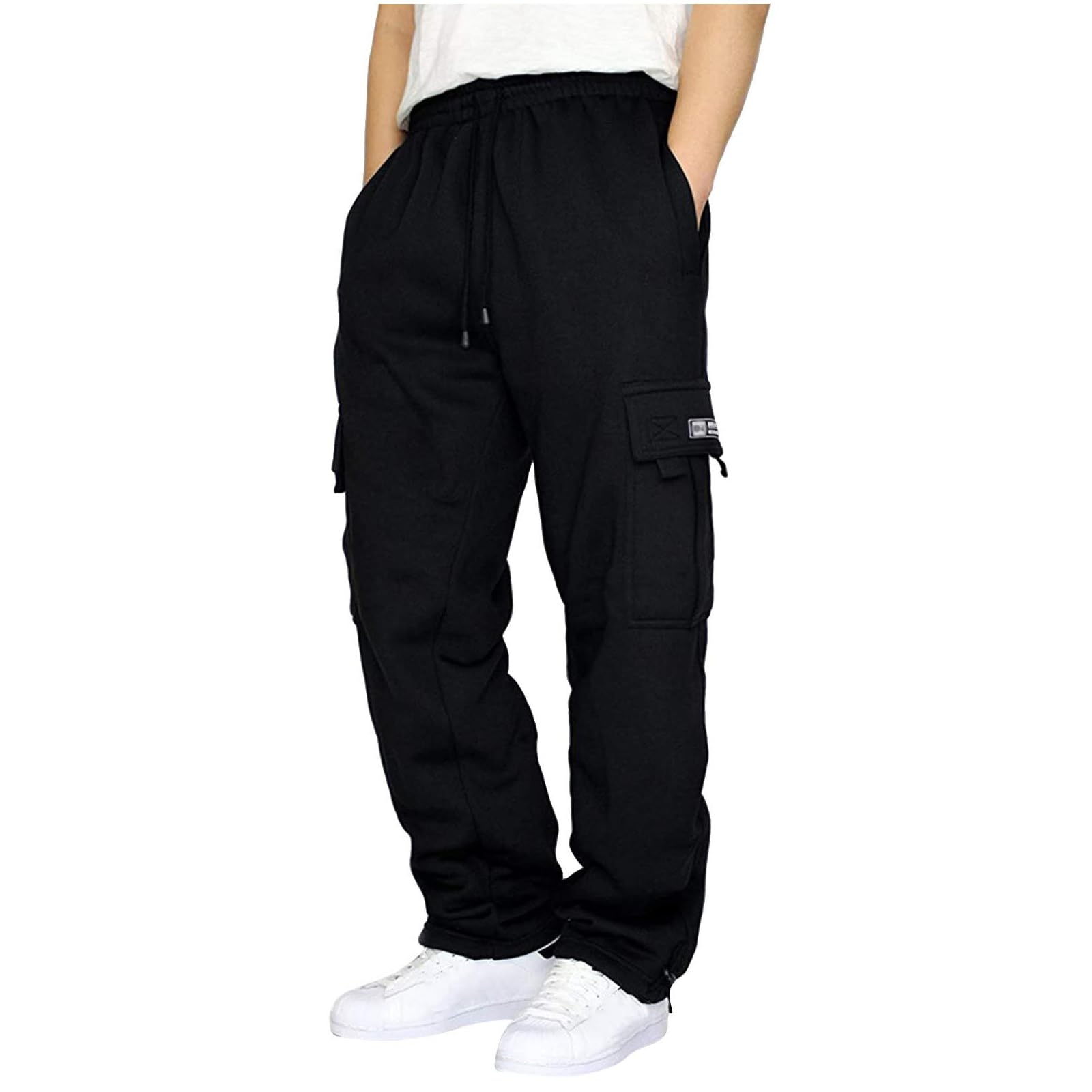 Men's Fleece Cargo Sweatpants - Loose Fit Jogger Pants with Drawstring & Pockets | Comfortable Casual Wear for Gym, Running, Travel & Lounge