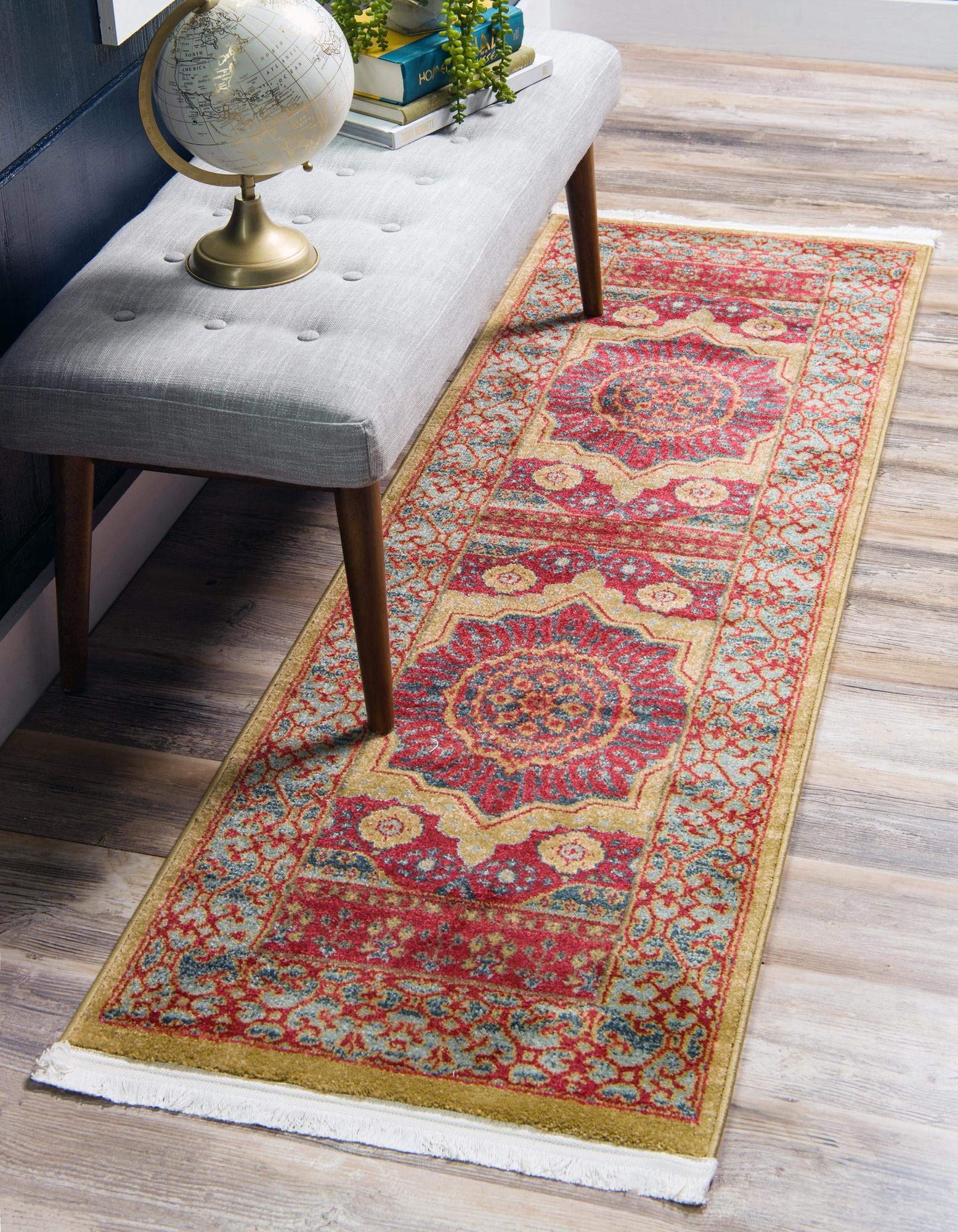 Amina Collection 10' Red Flatweave Runner Rug - Soft Non-Slip Hallway & Entryway Carpet for Home Decor | Perfect for High Traffic Areas, Living Rooms & Bedrooms