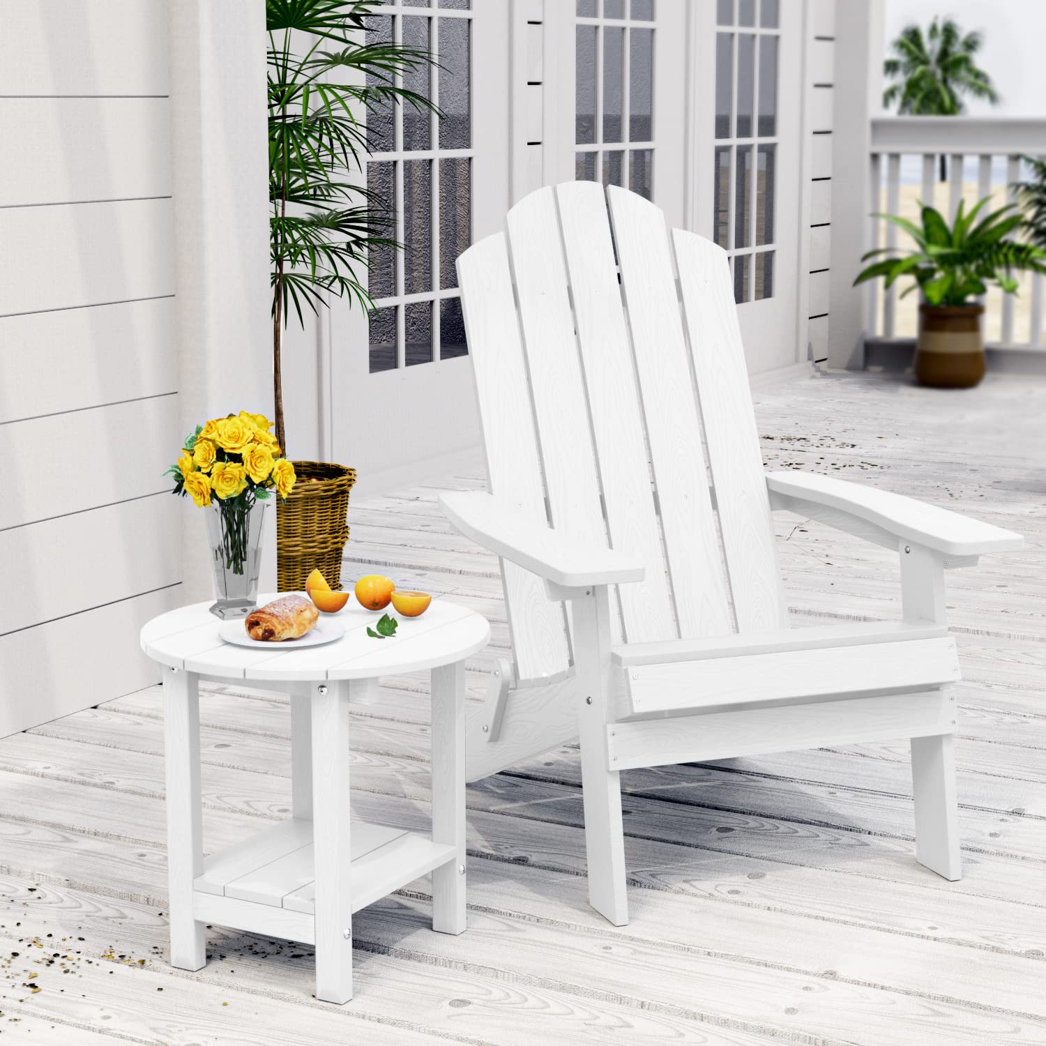 MXIMU 18-Inch Round Outdoor Side Table with Storage Shelf - 2-Tier Plastic Patio End Table for Balcony, Backyard, Lawn - White (1 Pack) | Perfect for Poolside Lounging, Garden Relaxation & Outdoor Entertaining