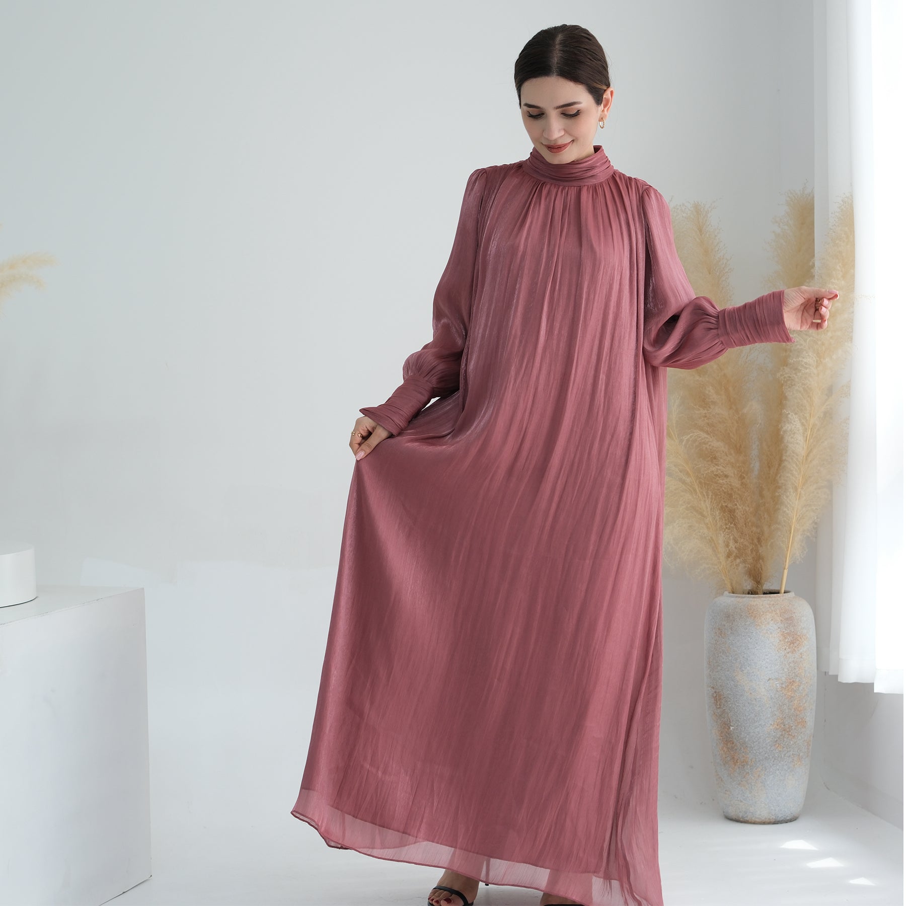 Indira Sparkles Long Sleeve Maxi Dress in Magenta | Elegant Evening Gown for Women | Perfect for Weddings, Parties & Special Occasions