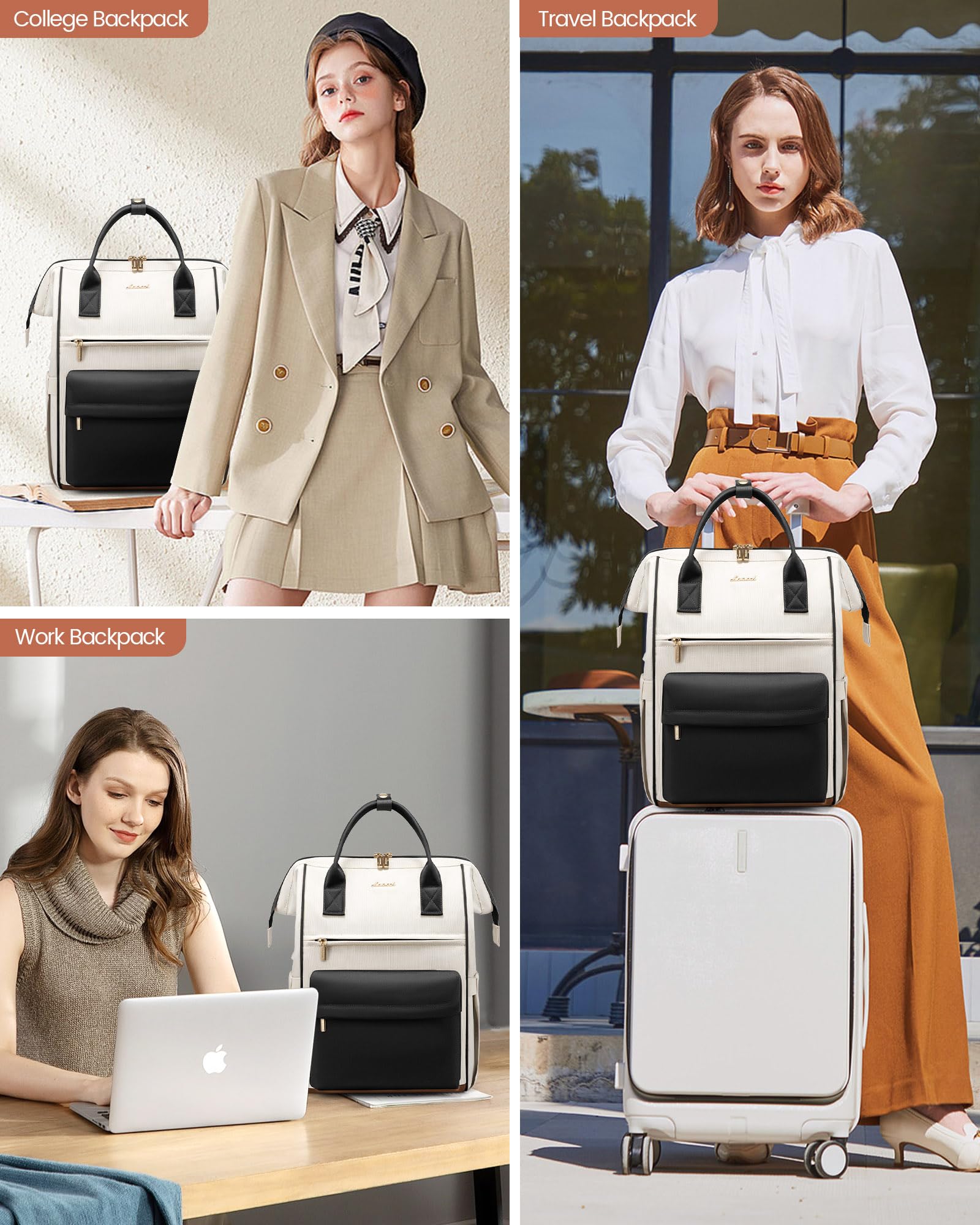 LOVEVOOK 15.6 Inch Women's Laptop Backpack - Waterproof USB Charging Work Bag for Teachers, Nurses & Business Professionals, Travel Computer Backpack Purse for Daily Commute & Office Use (Black)