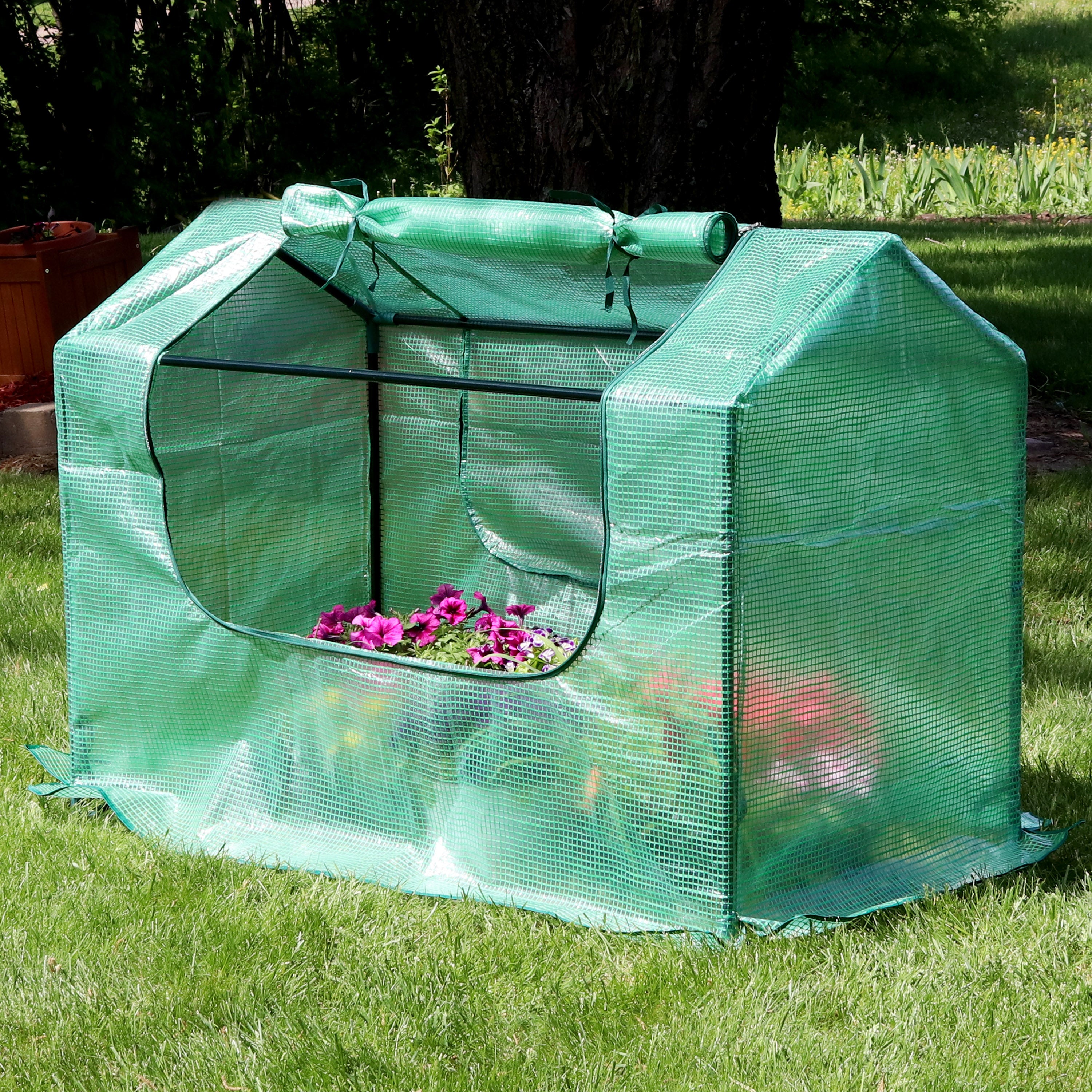 Sunnydaze Mini Greenhouse with 2 Side Doors - Portable Indoor/Outdoor Plant Protection for Herbs, Flowers & Seedlings - Perfect for Patio, Garden & Backyard Gardening