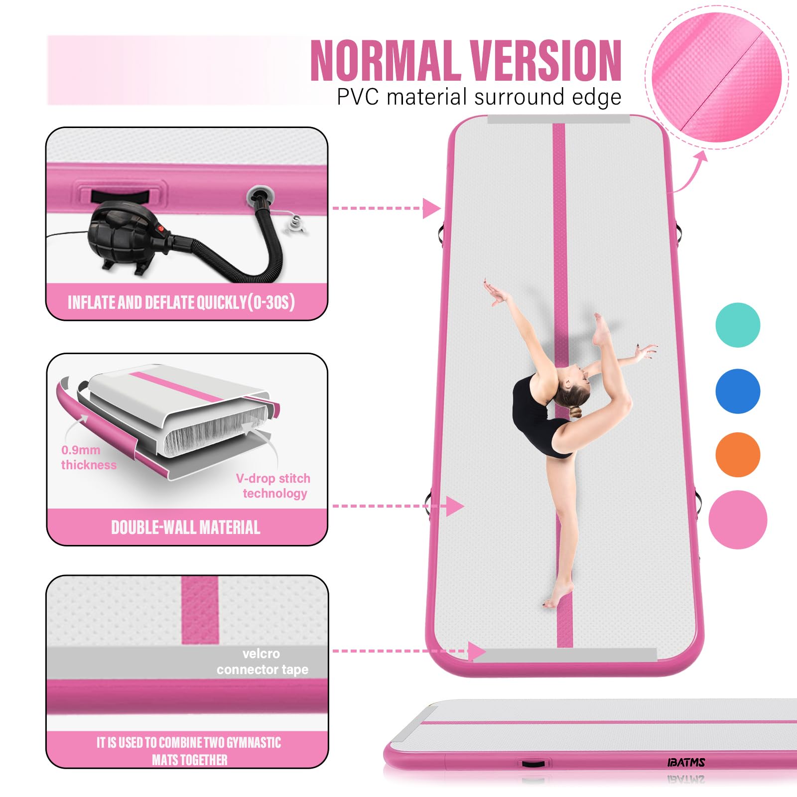 IBATMS 10ft/13ft/16ft/20ft Inflatable Air Tumbling Mat for Gymnastics, Cheerleading, Yoga & Water Play - Portable Training Mat with Air Pump for Home, Gym & Outdoor Use
