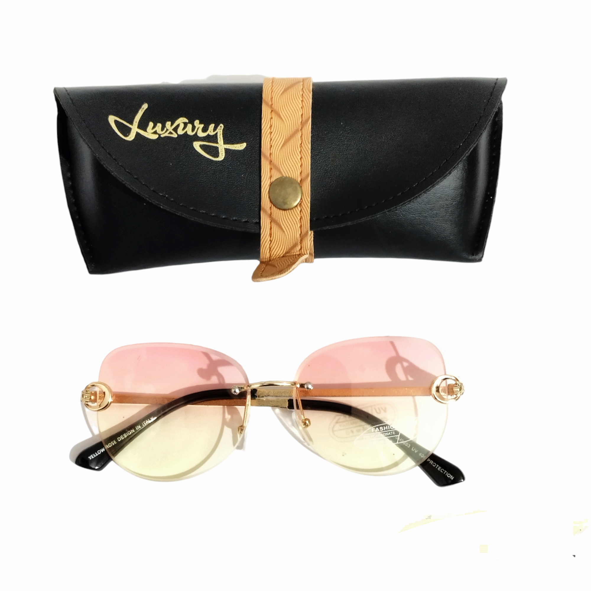 Trendy Pink Yellow Gradient Rimless Sunglasses for Women - UV Protection, Lightweight & Stylish - Perfect for Beach, Driving & Outdoor Activities