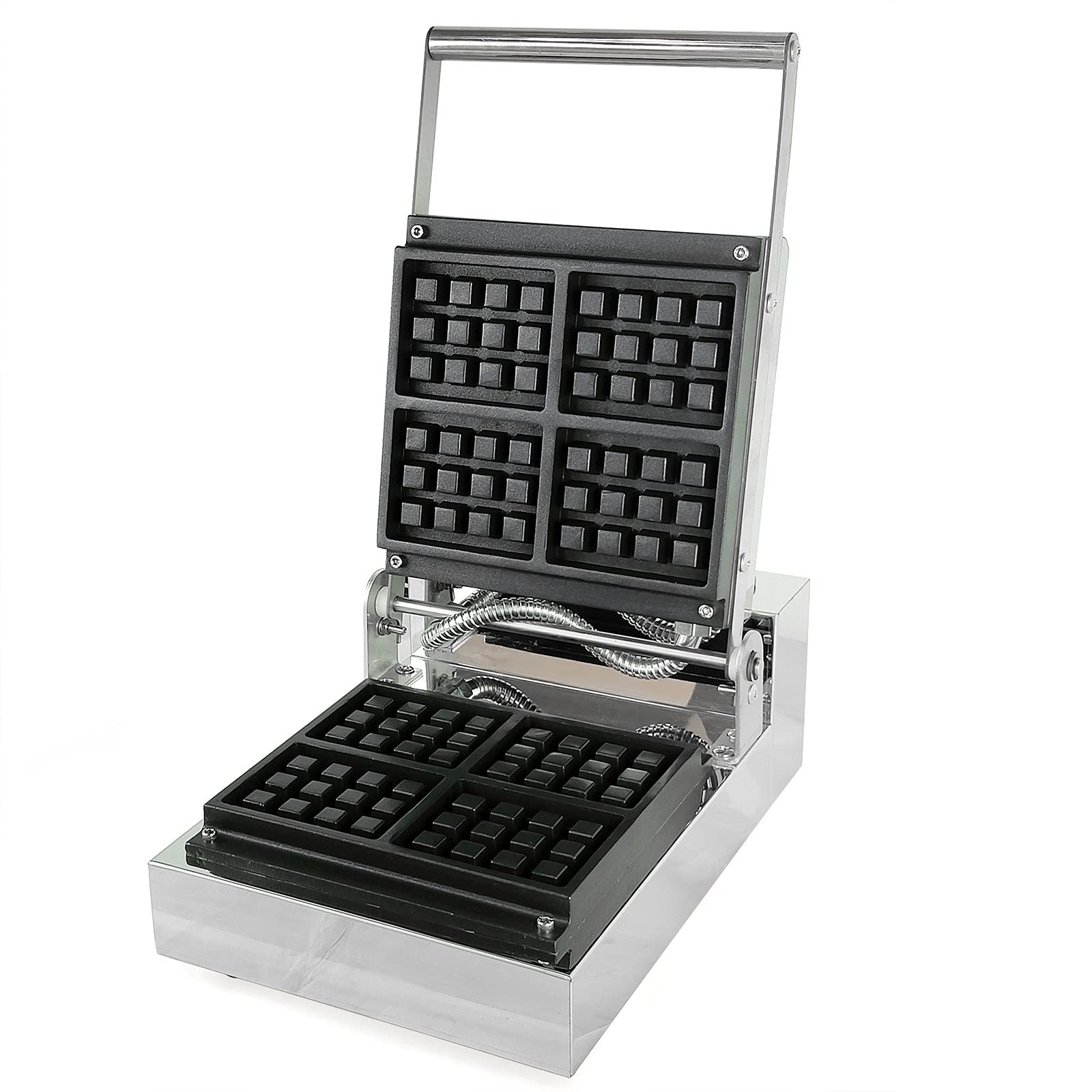 DNYSYSJ Commercial Waffle Maker Machine - 4 Slots Stainless Steel Waffle Iron with Timer & Non-Stick Plates - 110V Square Waffle Baker for Restaurants, Cafes, and Breakfast at Home