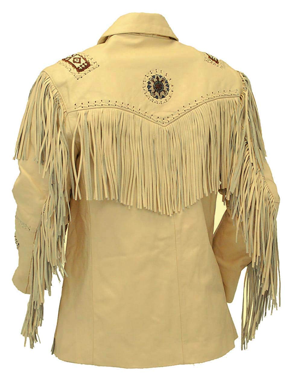 Native American Western Fringe Leather Jacket for Women - Vintage Cowgirl Coat in Cream - Perfect for Rodeo, Music Festivals & Boho Fashion