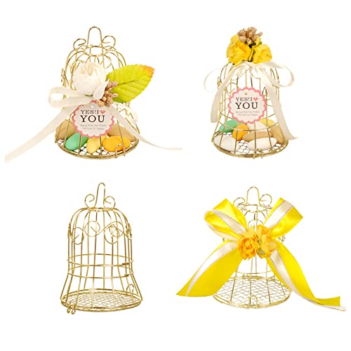 Marooma Golden Bird Cage Lantern Candy Box - Miniature Metal Wire Wedding Party Favor, Table Decoration & Home Decor for Weddings, Baby Showers, Tea Parties and Special Events