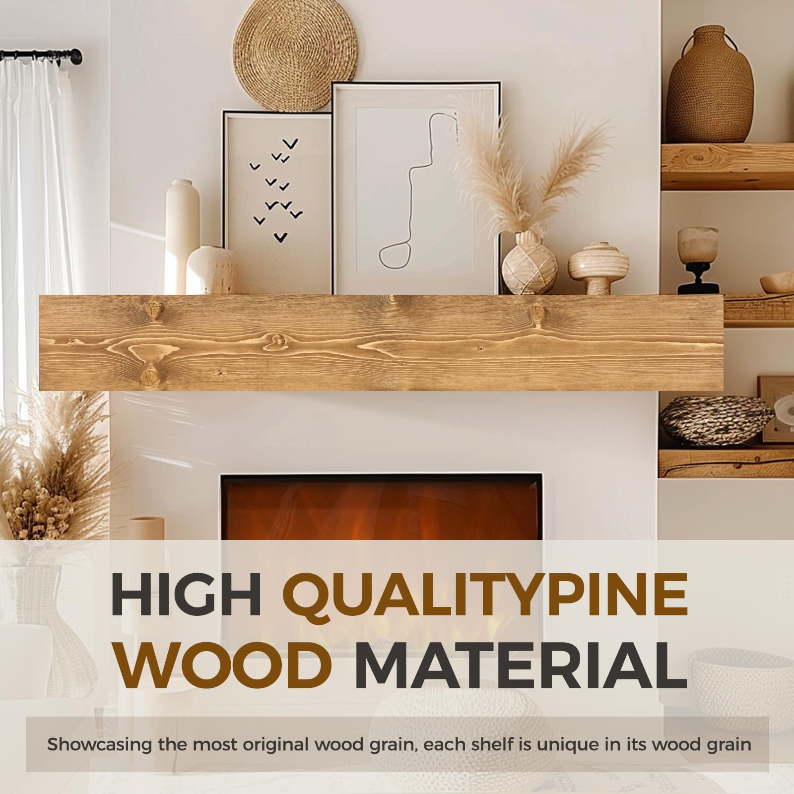 Handmade 60-Inch Rustic Wood Floating Shelf - 6