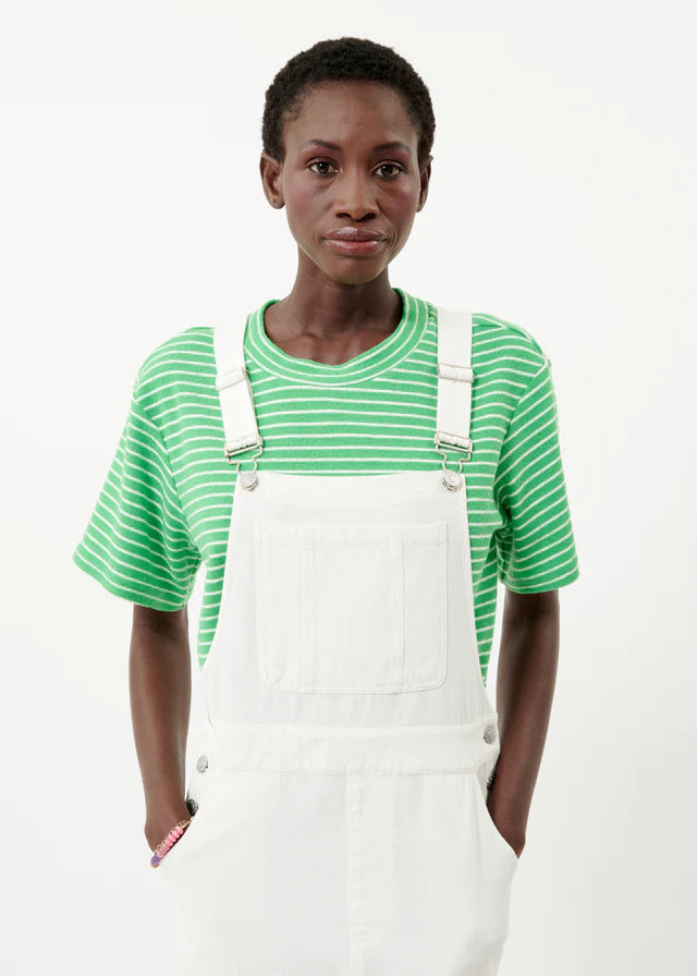 Charlize Denim Dungaree Midi Dress for Women - White Casual Jumpsuit with Adjustable Straps | Perfect for Spring Outfits, Brunch Dates & Weekend Wear