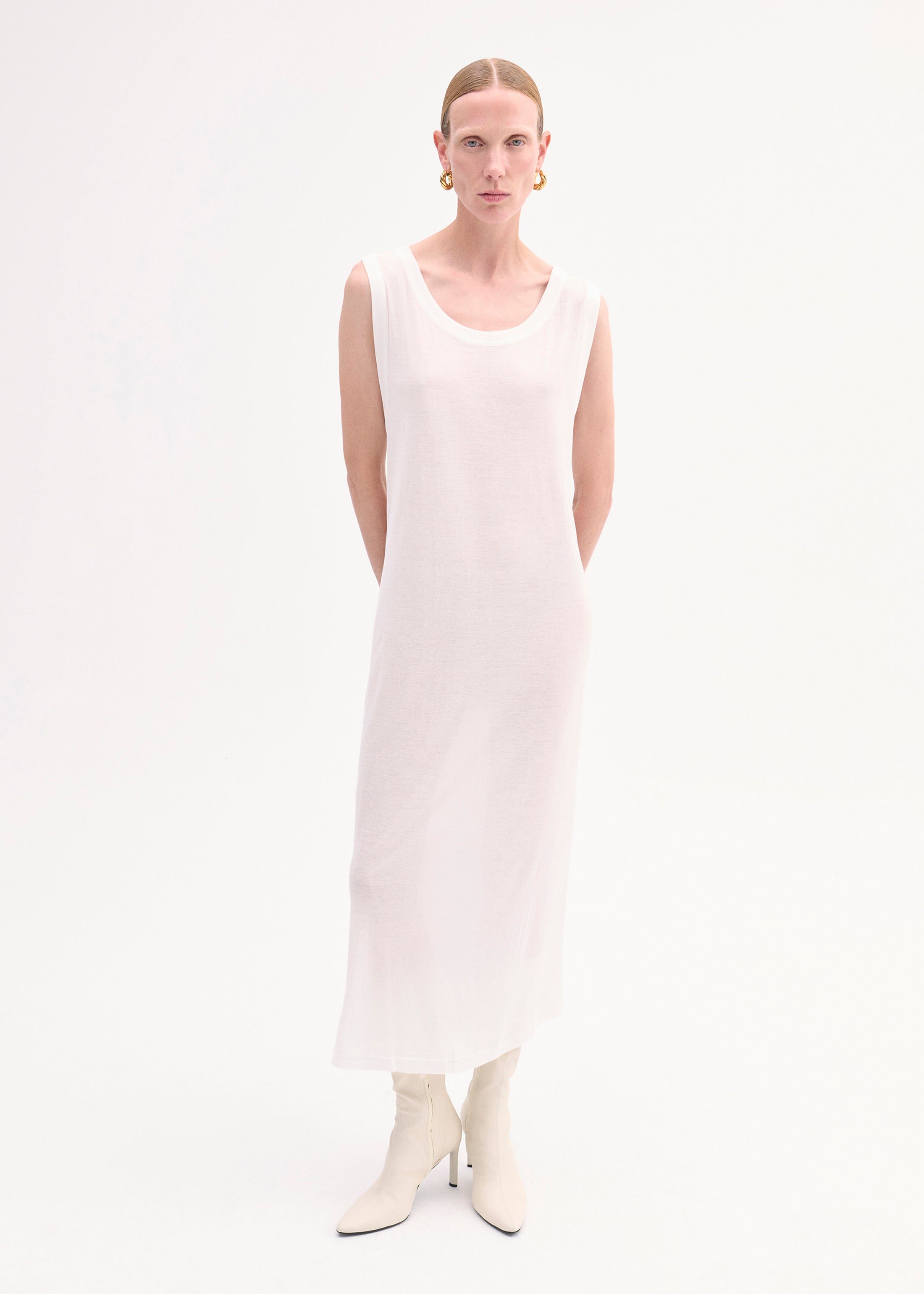 Stylish Slub Jersey Tank Dress in Ivory - Perfect for Summer Outings, Beach Vacations & Casual Wear