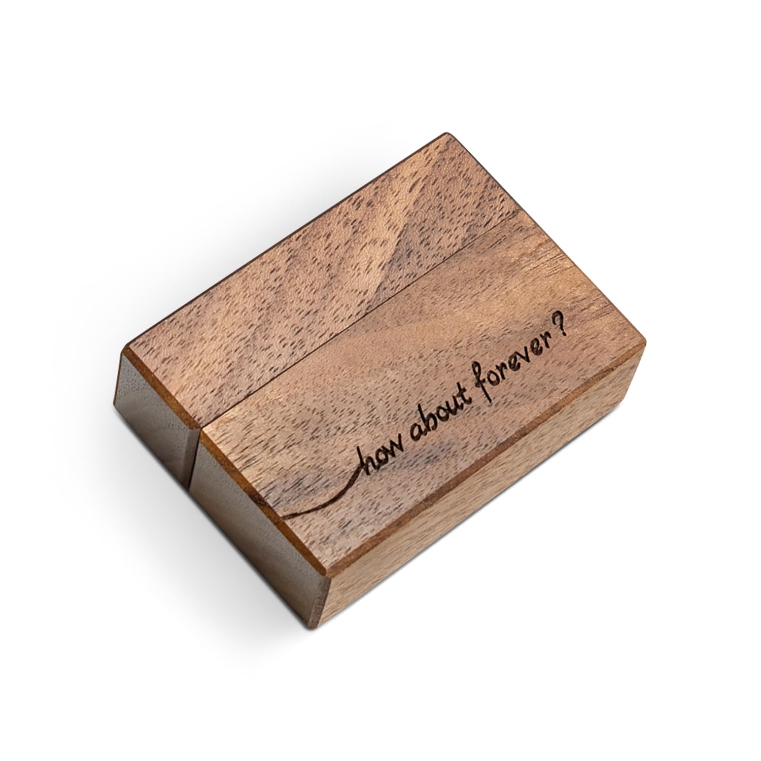 Elegant Wooden Engagement Ring Box - Small Slim Flat Proposal & Wedding Ring Case (How About Forever) - Perfect for Romantic Proposals, Anniversaries & Special Occasions