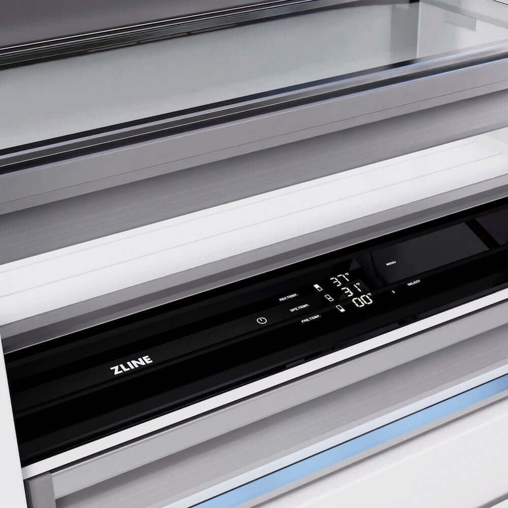 ZLINE Autograph Edition 36 Inch Built-In Bottom Freezer Refrigerator - 19.8 cu ft Capacity with Water Dispenser & Ice Maker - Satin Stainless Steel & Matte Black Accents (RBITZ SN 36 MB) - Perfect for Modern Kitchens & Open Concept Living Spaces