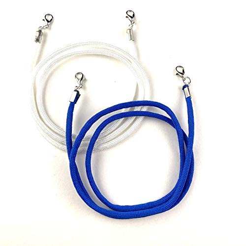 2 Pack White & Blue Paracord Mask Holder Strap - Adjustable Mask Lanyard Leash for Men, Women & Kids - Unisex Face Mask Accessory for School, Work & Travel