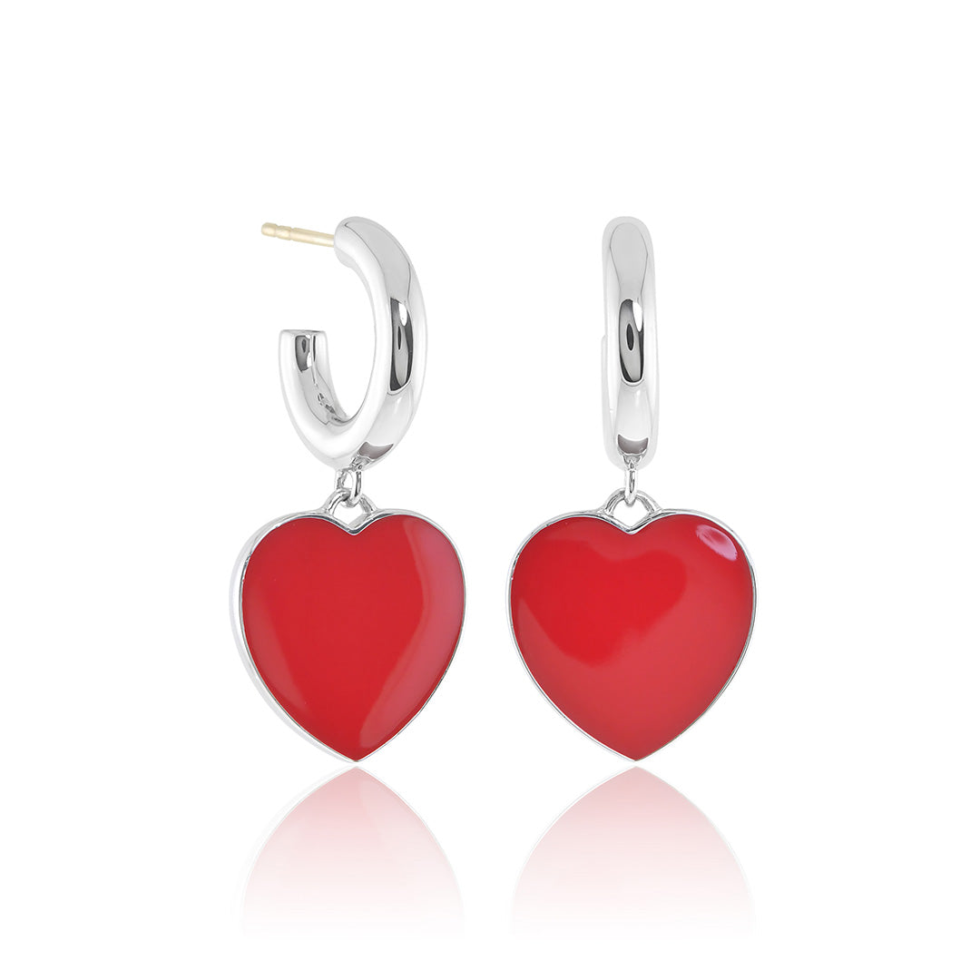 Red Enamel & Silver Heart Charm Earrings for Women - Romantic Valentine's Day Gift, Anniversary Jewelry for Her - Perfect for Date Nights, Weddings & Special Occasions