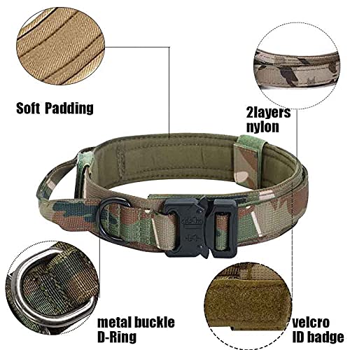 Tactical Dog Collar and Leash Set - Adjustable Military Nylon Collar with Control Handle & Heavy Duty Metal Buckle - Bungee Leash for Medium & Large Dogs - Perfect for Training, Hiking & Outdoor Adventures