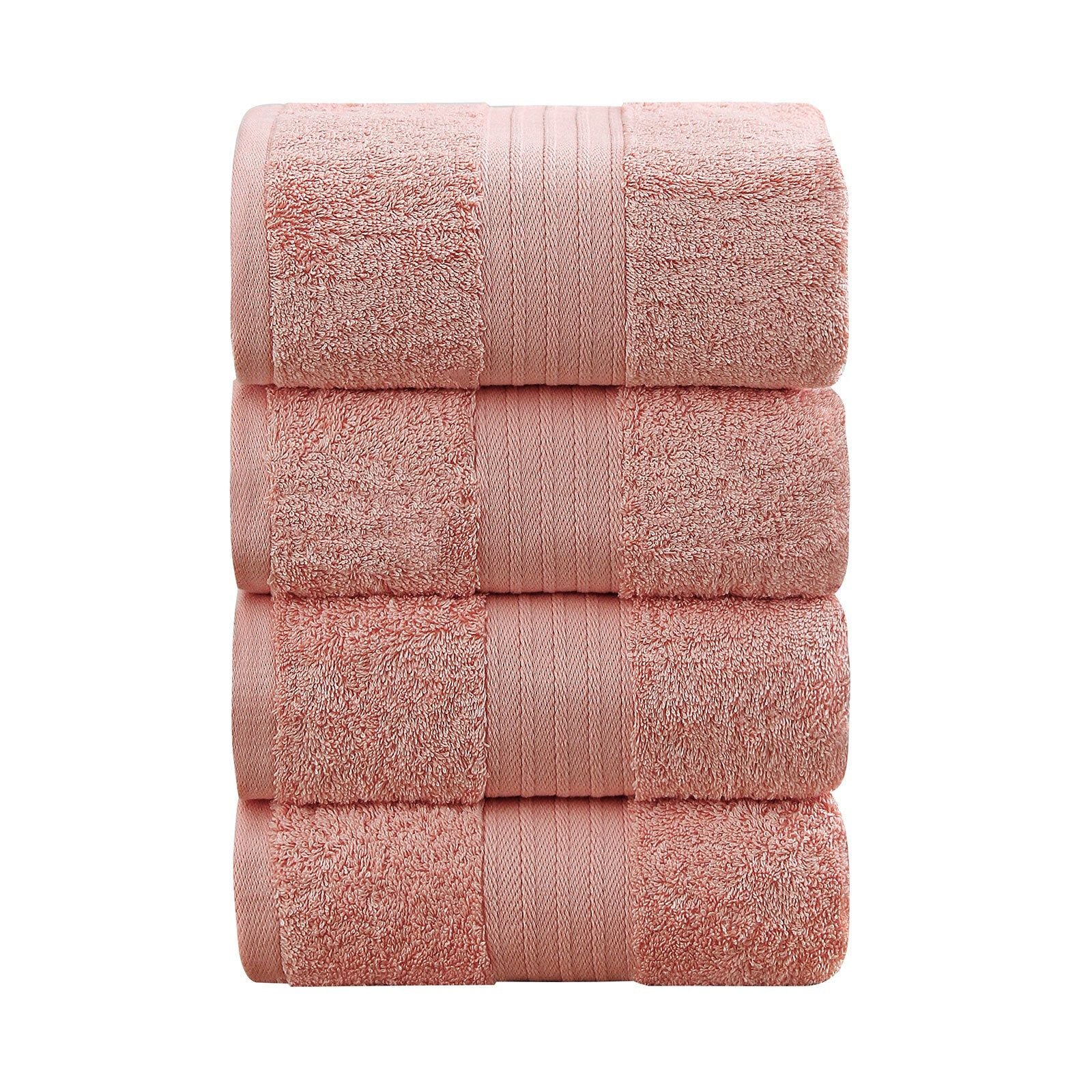 Linenland 4-Piece 100% Cotton Bath Towel Set - Super Absorbent & Soft Coral Beach Towels for Bathroom, Spa & Pool Use