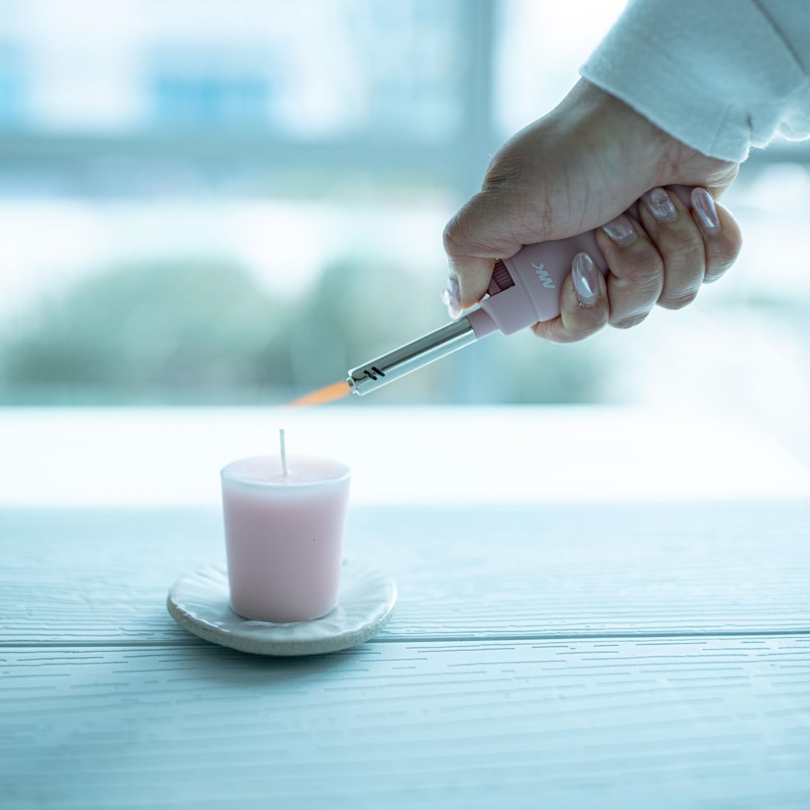 MK Refillable Butane Lighter - Windproof Flame Candle Lighter for BBQ, Camping & Outdoor Use - Pastel 4-Pack - Perfect for Lighting Candles, Fireplaces, Grills & Campfires