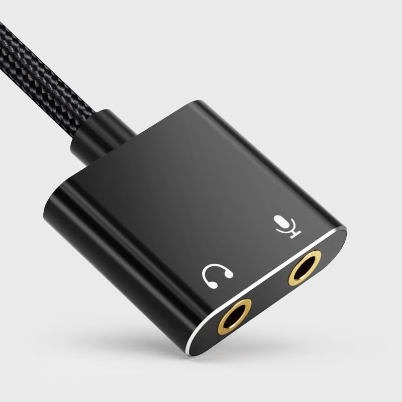 USB Sound Card Adapter with 3.5mm Jack - External Audio Adapter for Windows, Mac, Linux PC, Laptops, Desktops & PS4 - Compatible with Headsets & Speakers (Black) - Perfect for Gaming, Online Meetings & Music Listening