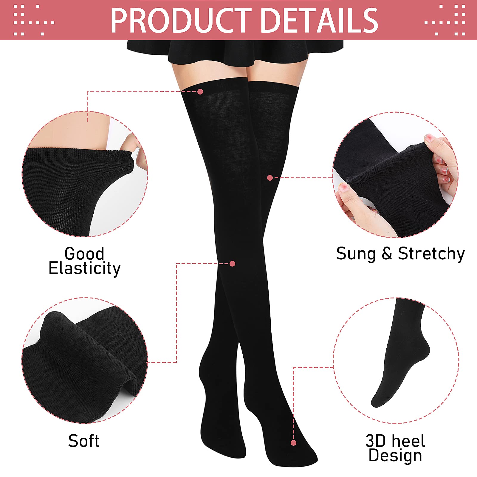 Yolev Extra Long Thigh High Cotton Socks - Women's Over Knee Boot Stockings & Leg Warmers for Winter, Cosplay, and Fashion Outfits