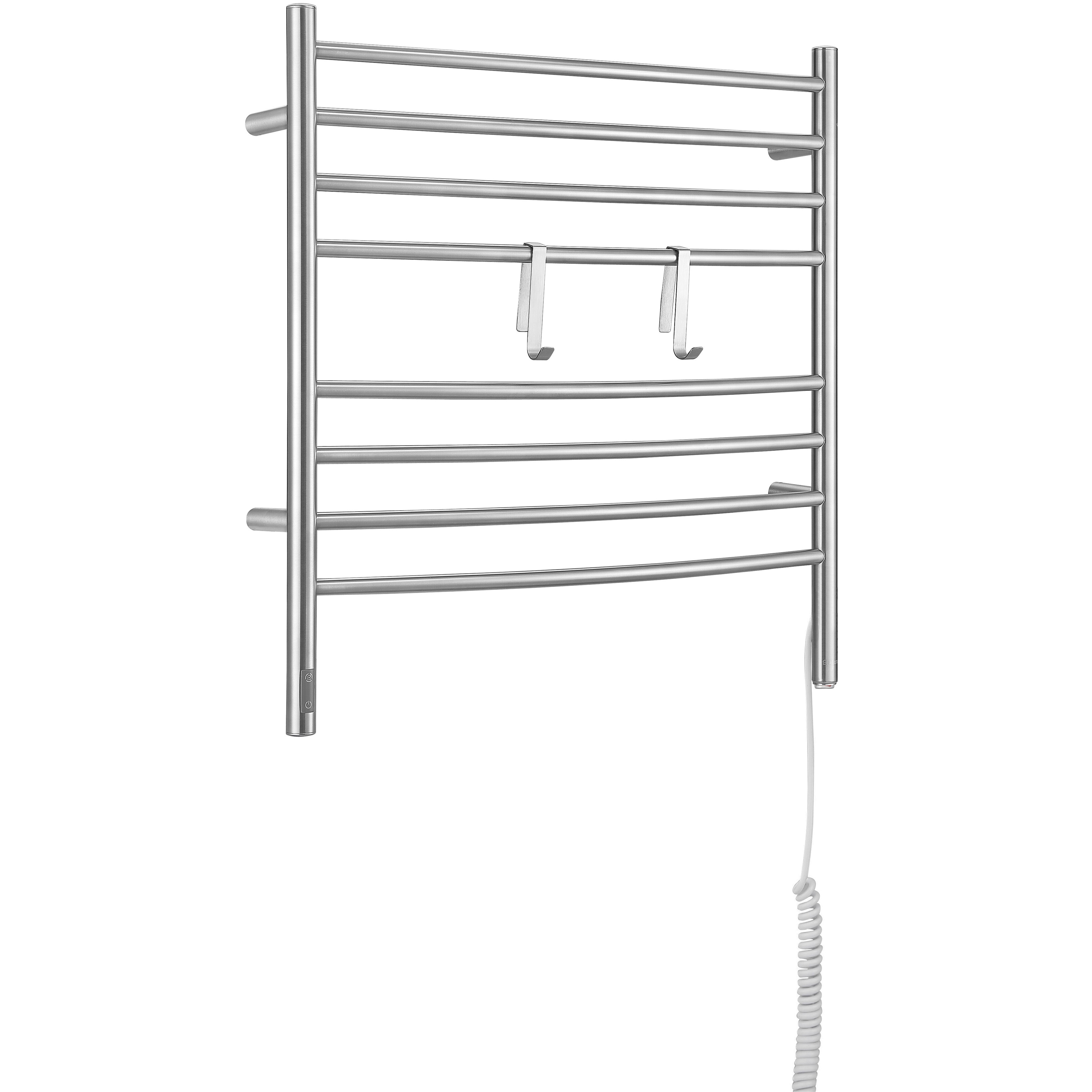 Arezzo OBT 8 Bar Hardwired & Plug-in Stainless Steel Towel Warmer with 2 Adjustable Hooks & Built-in Timer - Perfect for Bathrooms, Spas & Luxury Homes