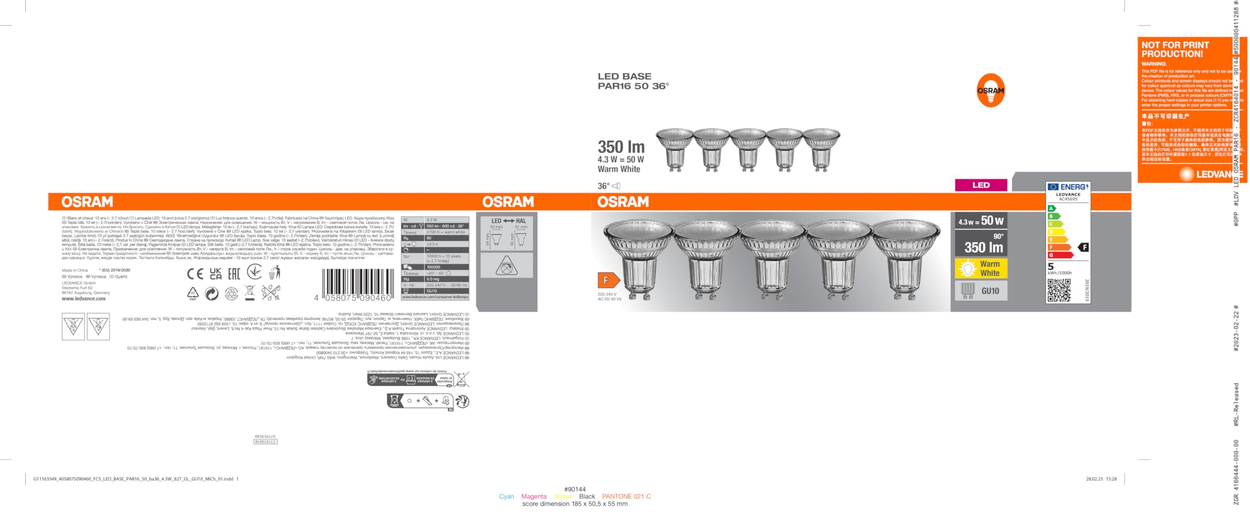 OSRAM GU10 LED Reflector Bulb - 5W Warm White 2700K, Dimmable & Energy Efficient - Perfect for Home Lighting, Kitchen Spotlights & Retail Display