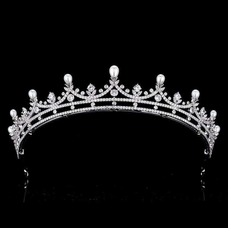Sparkling Silver Crystal and Pearl Wedding Tiara for Brides - Elegant Hair Accessory for Weddings, Prom, Pageants & Special Occasions (Style 7438)
