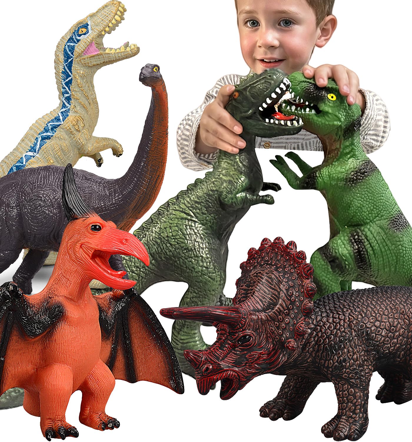 6 Piece Jumbo Dinosaur Toys for Kids & Toddlers - Large Soft Dinosaur Figures for Ages 3-5 | Perfect Dinosaur Party Favors, Birthday Gifts for Boys & Girls | Great for Imaginative Play, Educational Learning & Dinosaur Themed Decorations