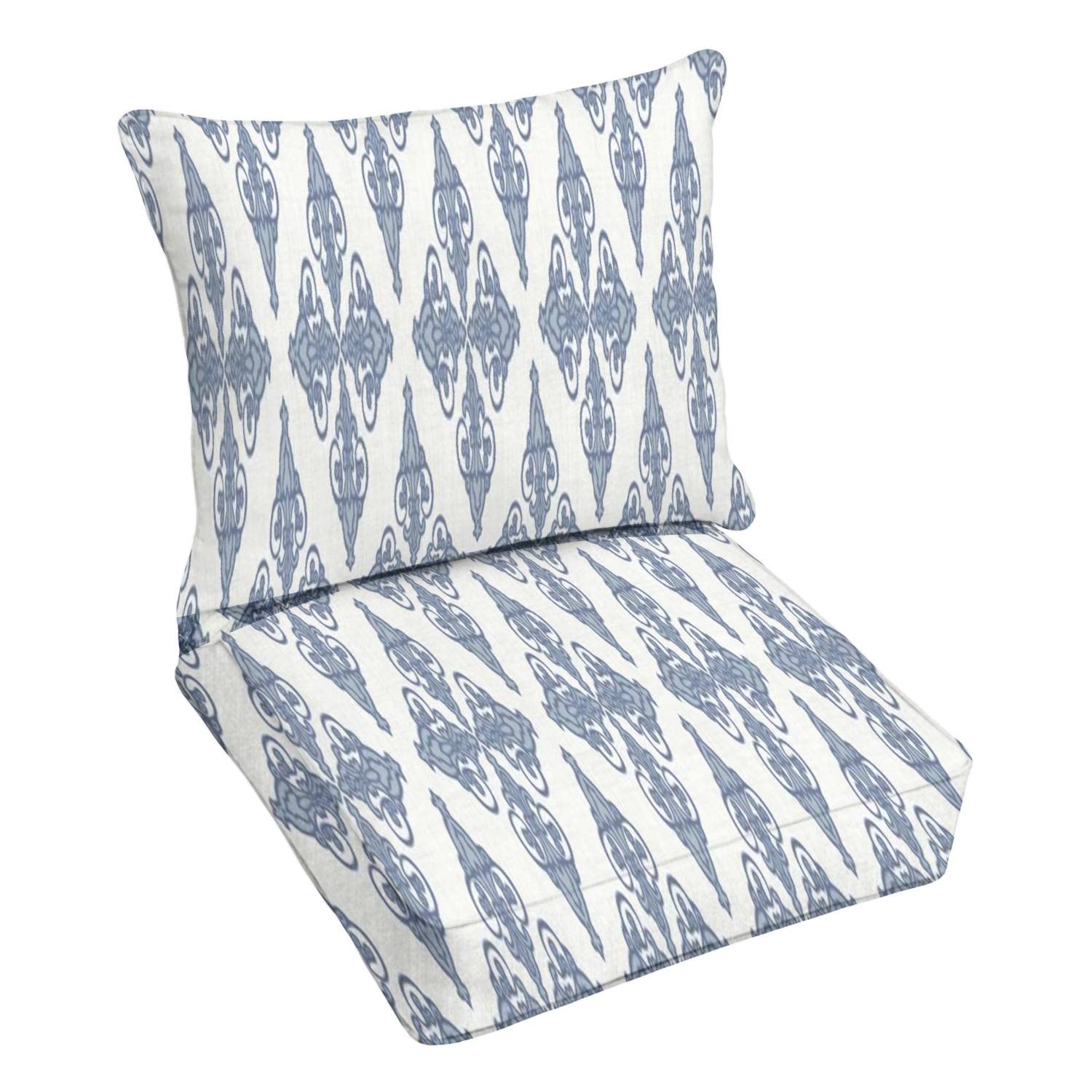Premium Outdoor Deep Seating Cushion Set - French Fleur de Lis Medallion Border, Shabby Chic Style Patio Furniture Replacement Cushions for Lounge Chairs | Waterproof & Comfortable for Backyard, Poolside & Garden Relaxation