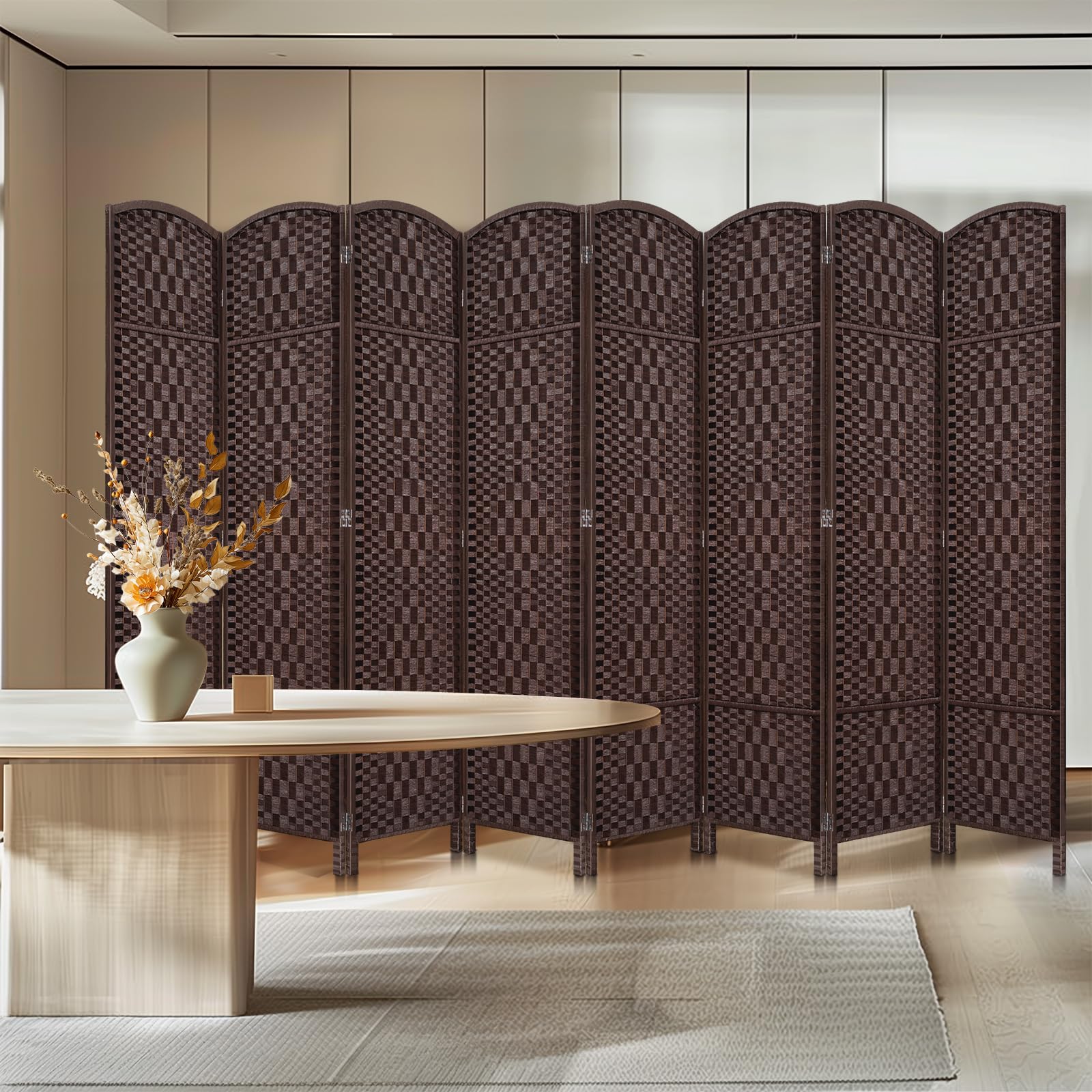 6FT Room Divider Folding Privacy Screen - 8 Panel Brown Space Separator for Home Office, Bedroom Partition & Room Separation - Portable Wall Divider for Indoor Privacy & Space Organization
