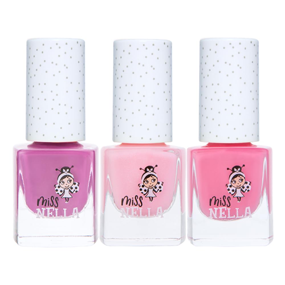 MISS NELLA Sweet Little Pack - Non-Toxic Water-Based Peel Off Nail Polish Set for Kids (3 Colors: Cheeky Bunny, Pink A Boo, Little Poppet) - Safe, Easy to Apply & Remove - Perfect for Birthday Parties, Playdates & DIY Nail Art Fun