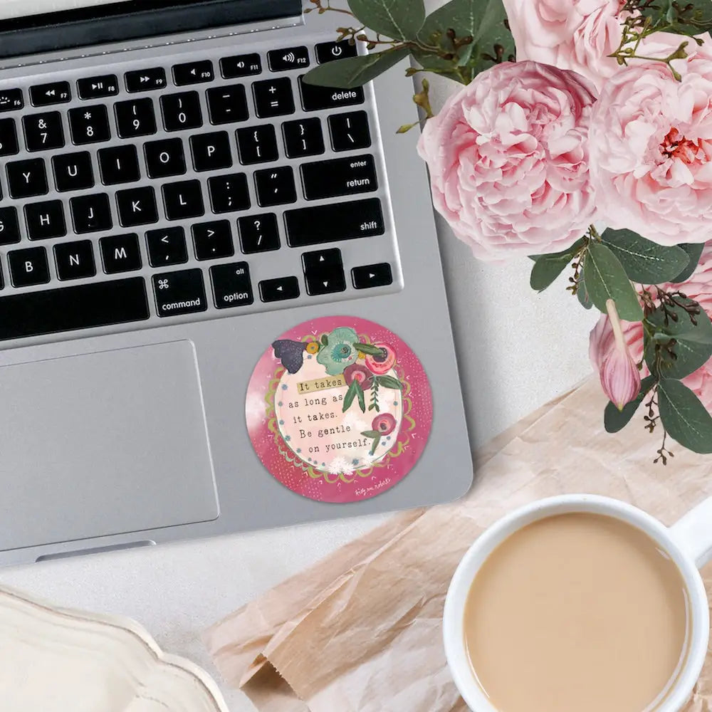 Be Gentle On Yourself Inspirational Vinyl Sticker - Waterproof & Durable Decal for Laptops, Journals, Water Bottles - Motivational Self-Care Gift for Women & Teens