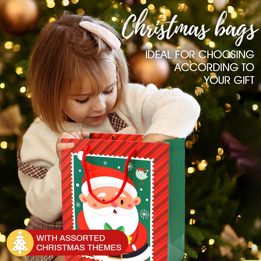 16-Piece Christmas Gift Bags Set with Handles - Assorted Sizes Holiday Paper Gift Bags for Christmas Presents, Party Favors & Festive Wrapping