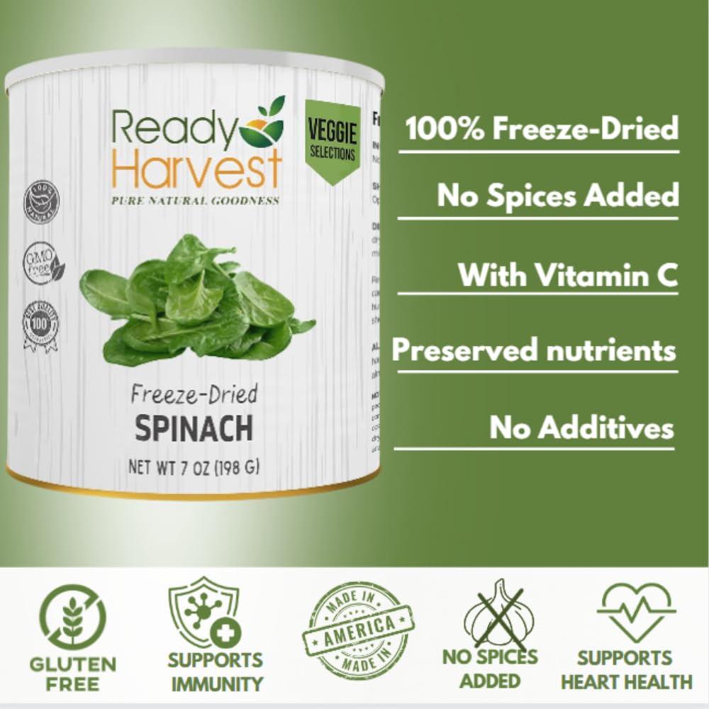 Freeze-Dried Spinach Canned Vegetables - 6 Pack (7oz Each) | 25-Year Shelf Life | Emergency Food Supply, Survival Food, Camping Essentials | Perfect for Preppers, Outdoor Adventures & Long-Term Storage