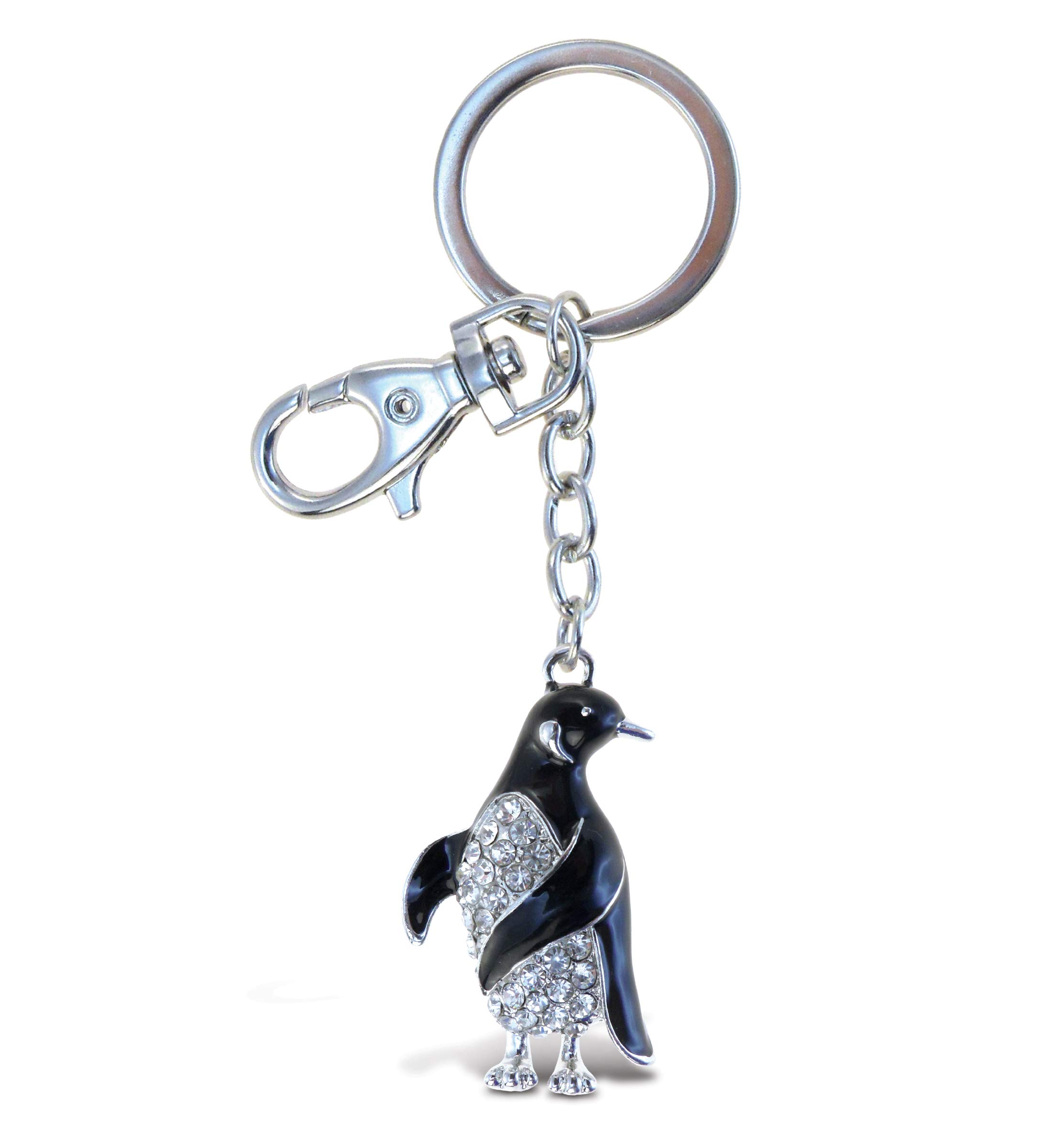 Silver 3D Penguin Keychain with Rhinestones - Fashionable Metal Alloy Key Ring, Sparkling Crystal Jewelry Accessory with Secure Clasp | Perfect Gift for Kids, Women, Party Favors & Everyday Carry