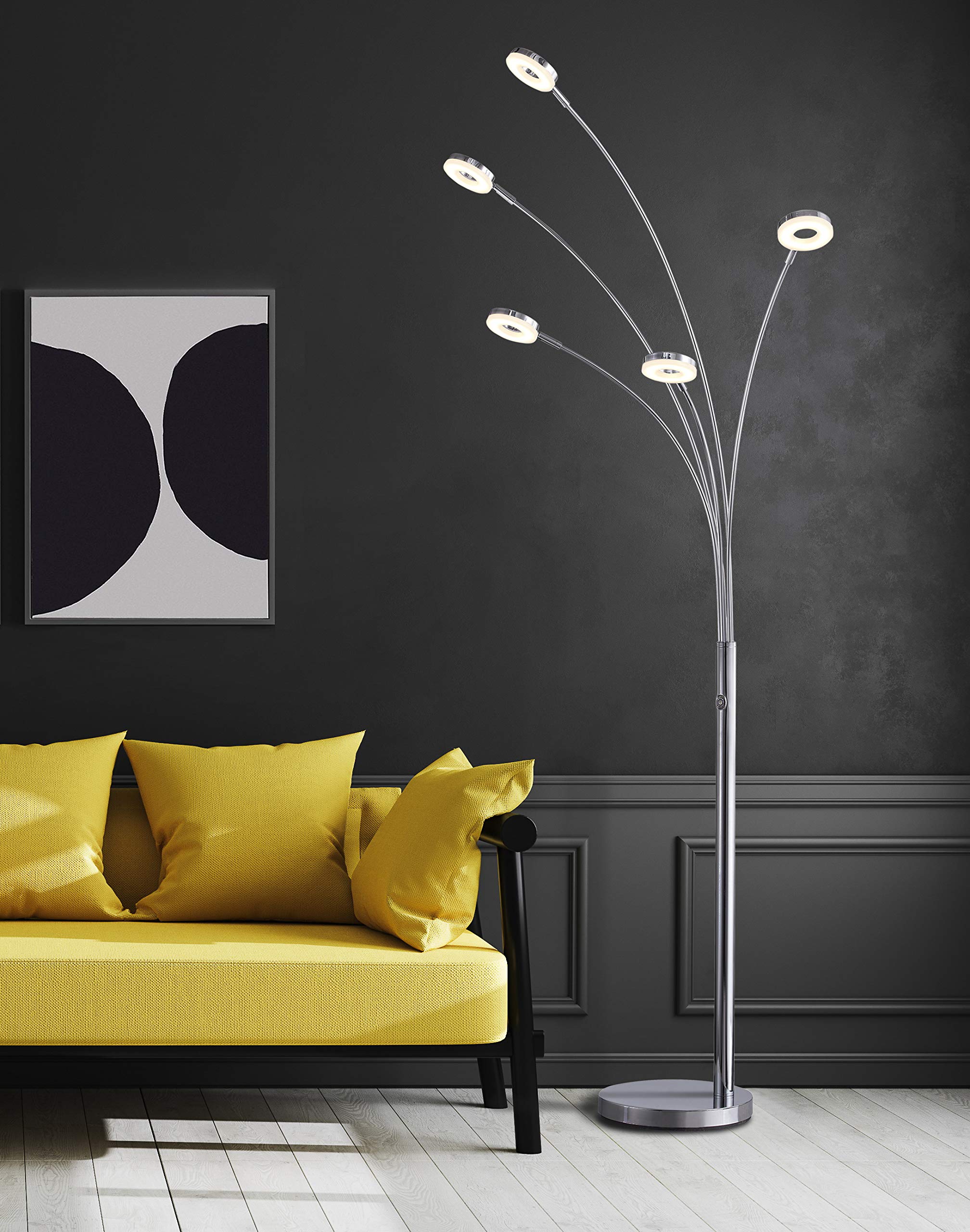 Artiva USA UFO Super Bright LED 5-Arched Floor Lamp with Touch Dimmer - Modern Adjustable Lighting for Living Room, Bedroom & Office Decor