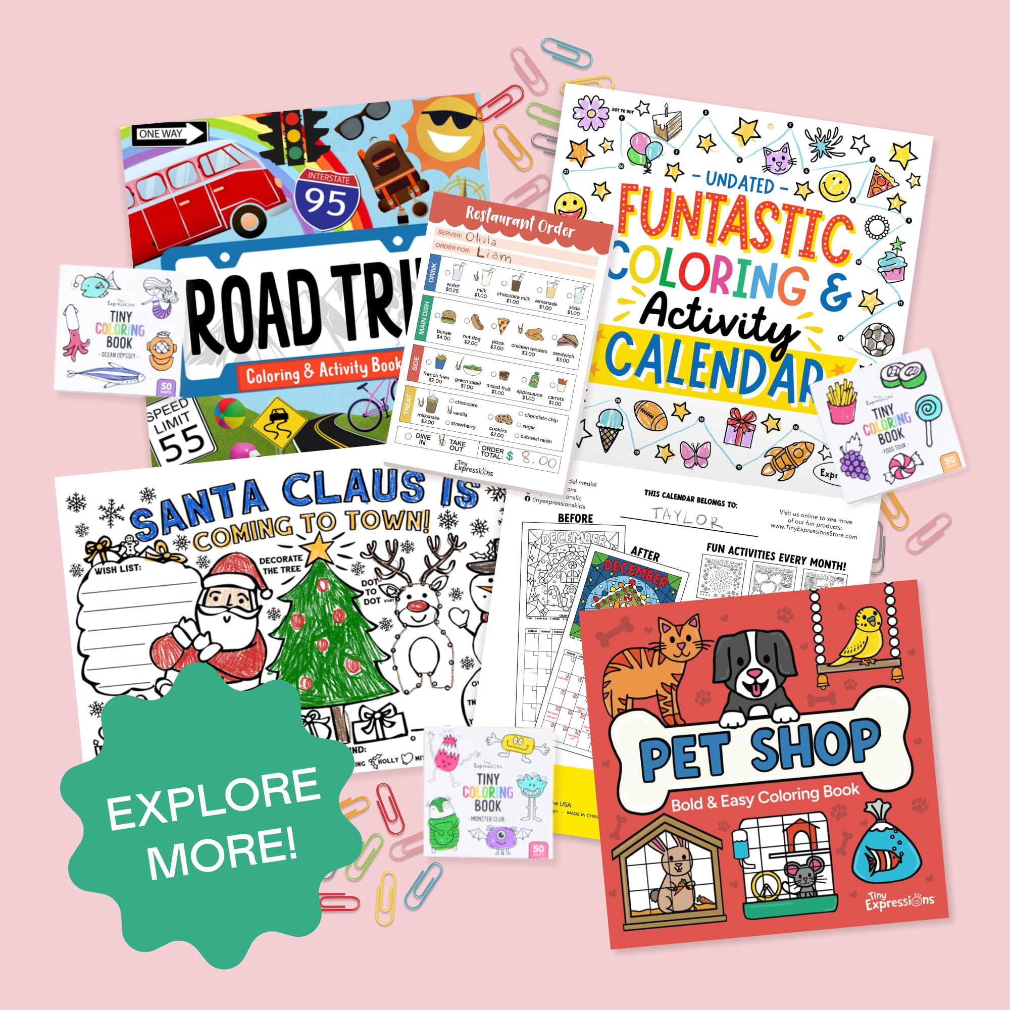 Tiny Expressions Playtime Notepads - 2-Pack Kids Pretend Play Notepads for Restaurant & Doctor Role Play - 40 Pages Order-Taking Notepad + 40 Pages Doctor Visit Notepad - Perfect for Waiter & Doctor Imaginative Play at Home or Classroom