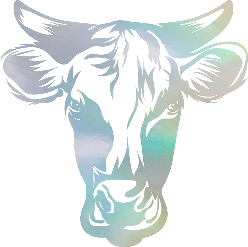 Premium Cow Head Holographic Vinyl Decal Stickers (Set of 2) - Waterproof Durable for Laptop, Phone, Helmet, Car Window, Mug & Wall Decor - Perfect for DIY Crafts, Home Office & Vehicle Customization